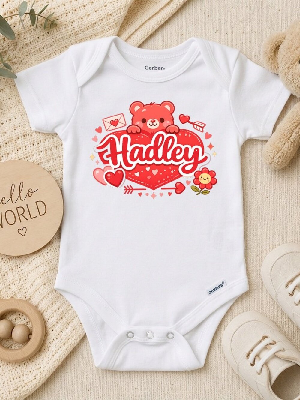 Custom Love Heart Baby Name Valentines Gift ONESIE®